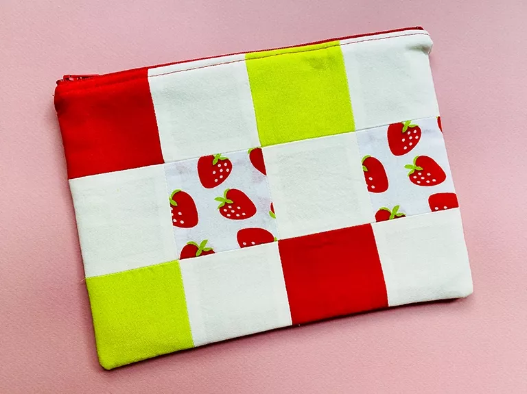 The other side of the pouch, with the same squares of fabric arranged in a slightly different order