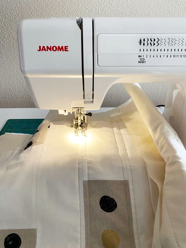 Quilting the pillowcase in the machine, using a walking foot